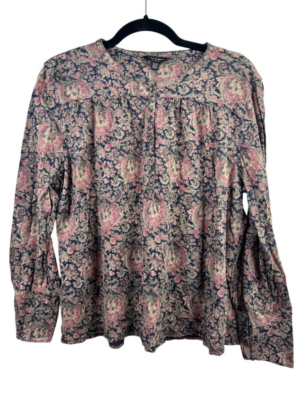 Lucky Brand Paisley Boho Peasant Long Sleeve Top size XL Cotton Modal Multicolor